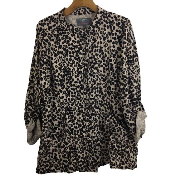 Torrid Womens Leopard Print Snap Front Jacket Pockets Plus 2X - Picture 1 of 11